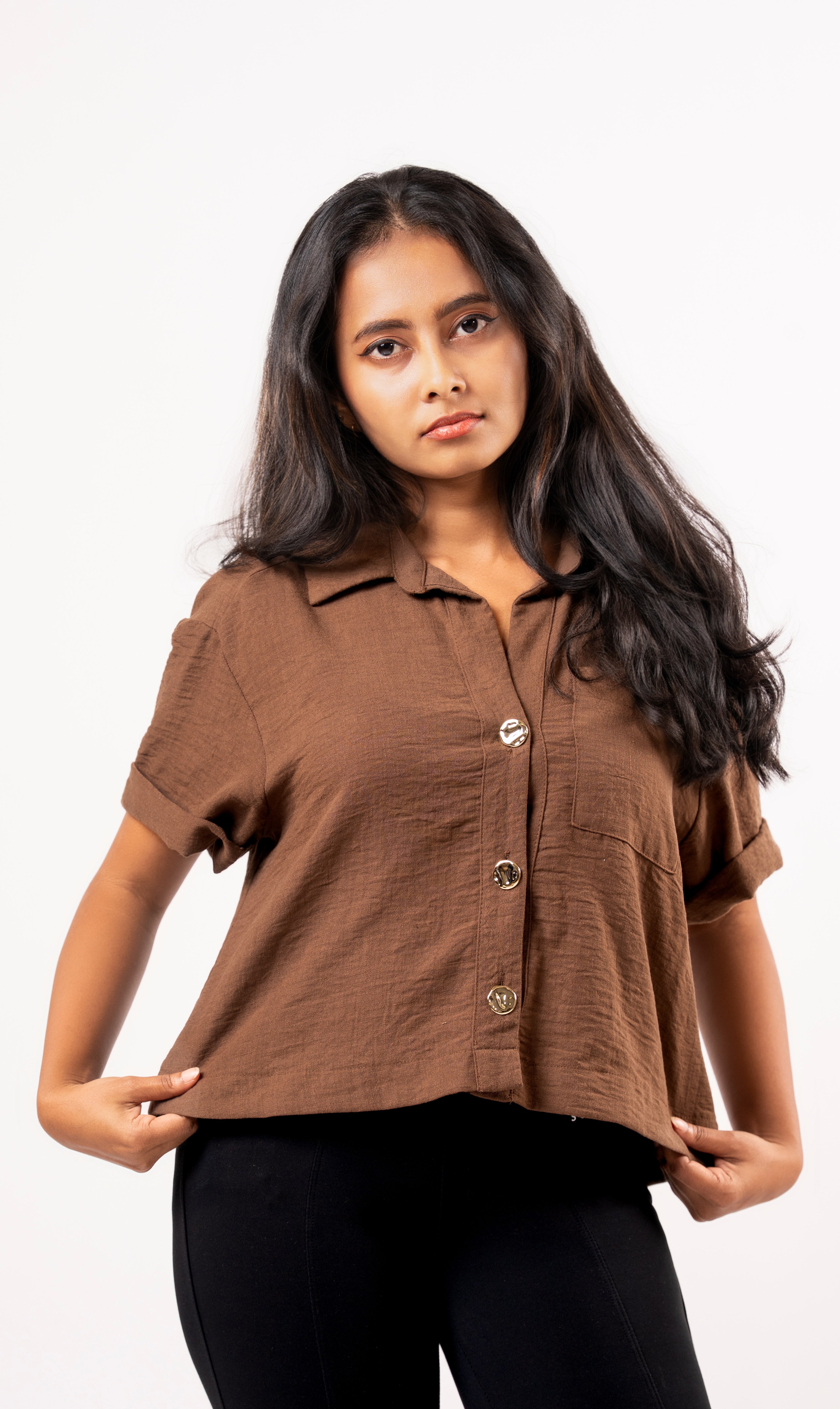Brown Breeze Button Top