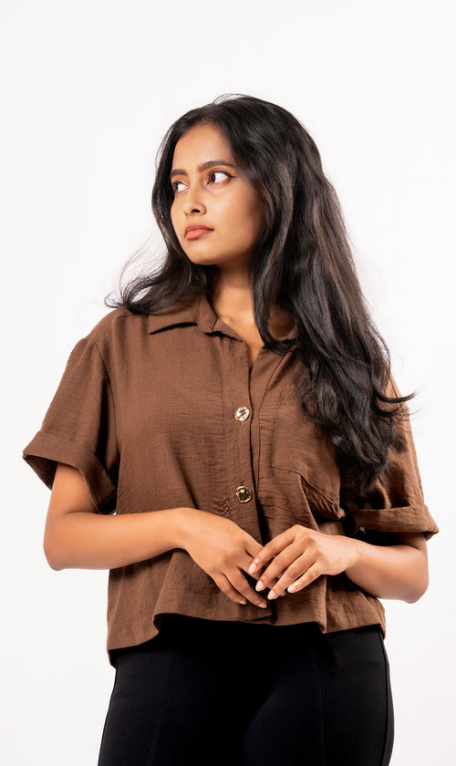 Brown Breeze Button Top