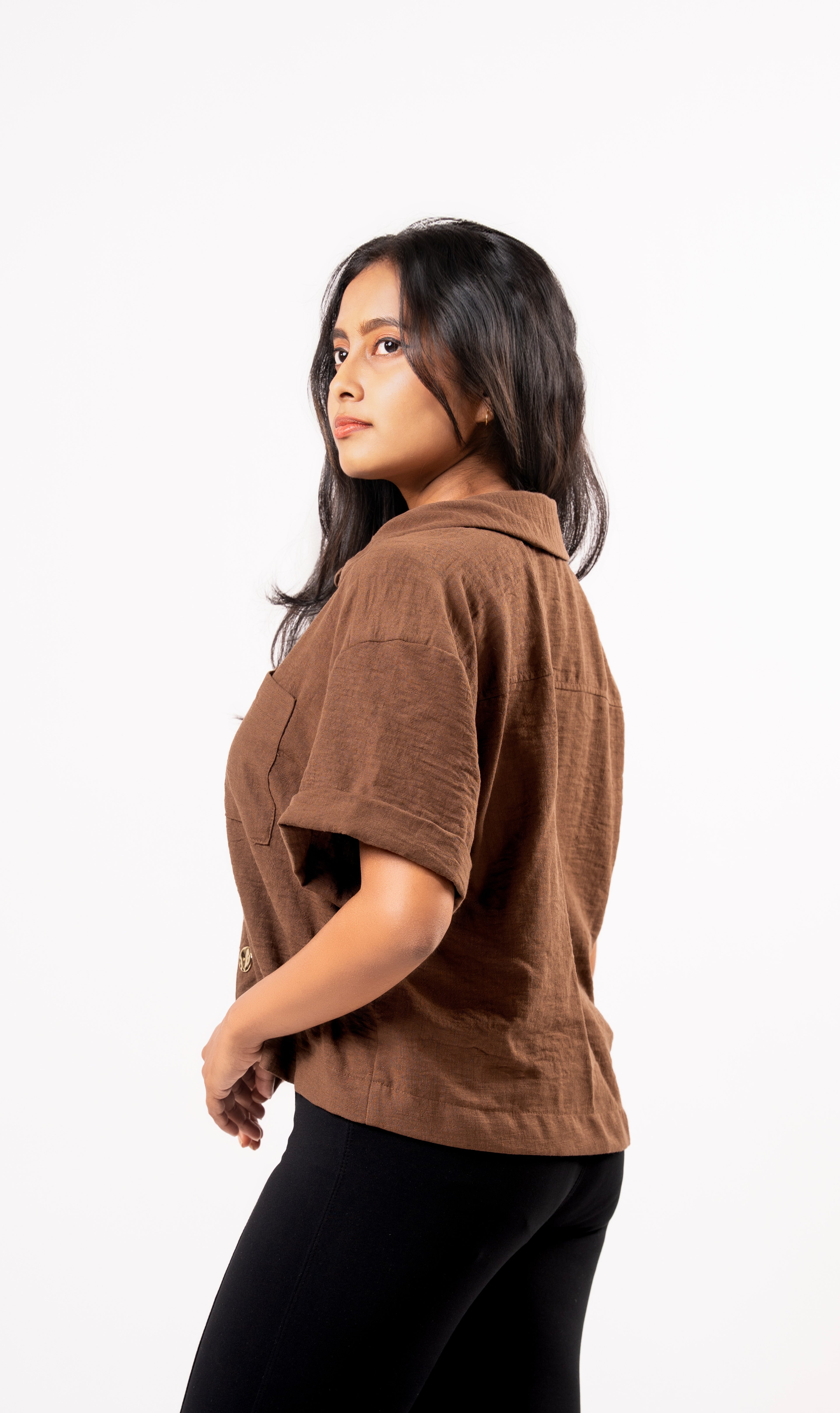 Brown Breeze Button Top